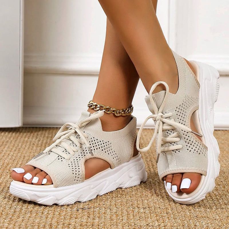 Breathable Knit Open-Toe Cushioned Sneakers