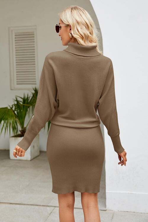 Women’s Knitted Sweater and Skirt Set - Ribbed High Neck - Long Sleeve Elegant Fit