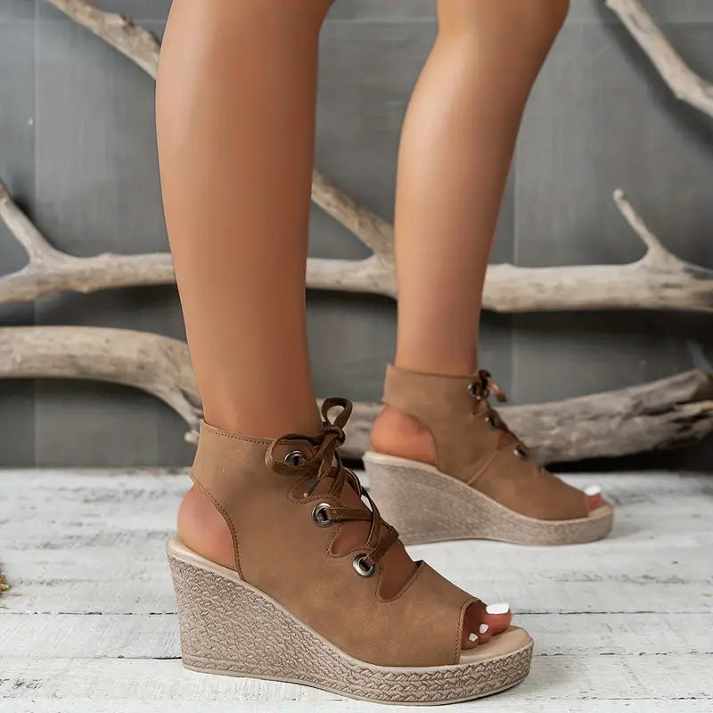 High Heel Lace-Up Wedge Sandals