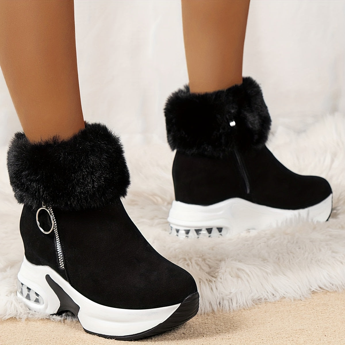 Women's height-increasing fur snow boots