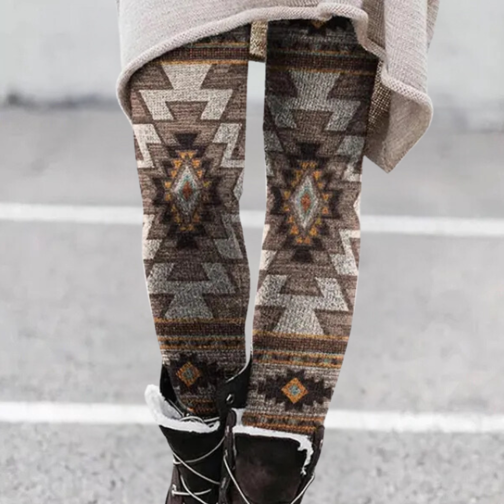 Women’s Leggings – Stretch Fit – Breathable Knit – Geometric Print – Full Length