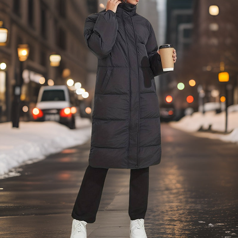 Loose Black Knee-Length Down Jacket
