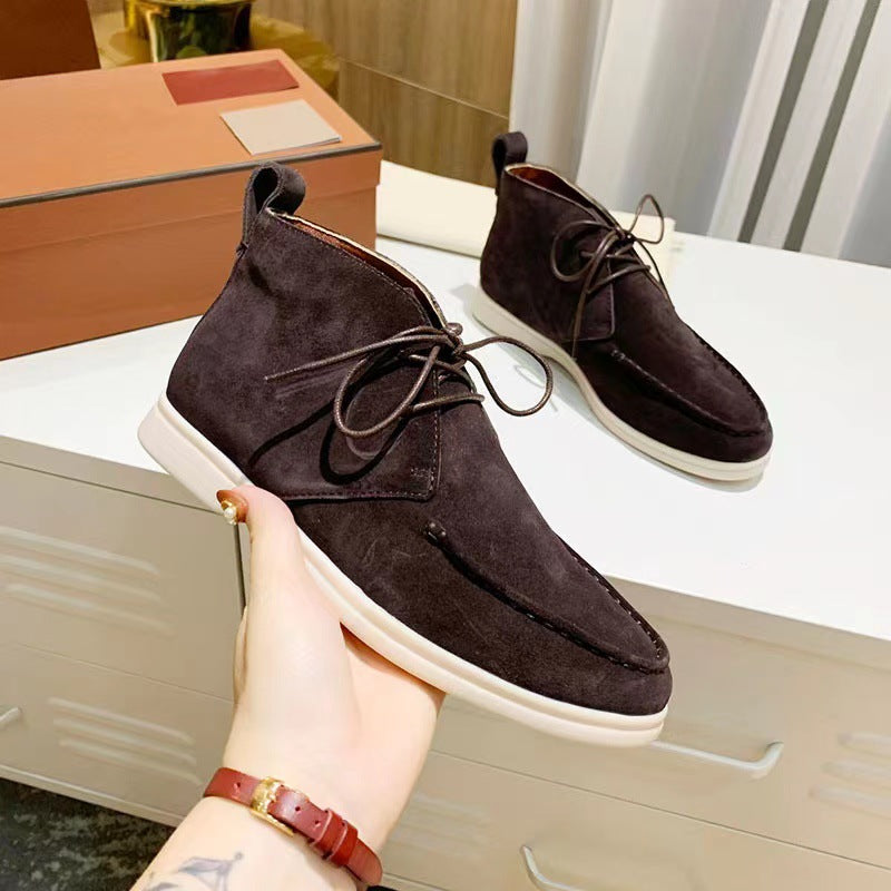 Women's lace-up flat short boots