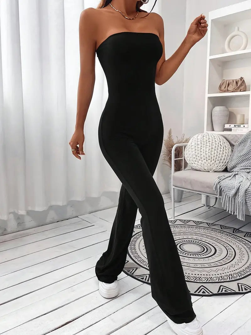Women's Strapless Jumpsuit - Bandeau Neckline - Wide Leg - Elegant & Comfortable