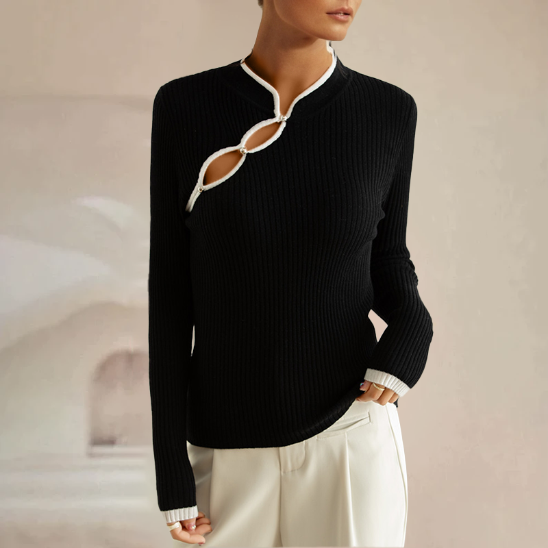 Women's slim fit chinese style diagonal placket sweater