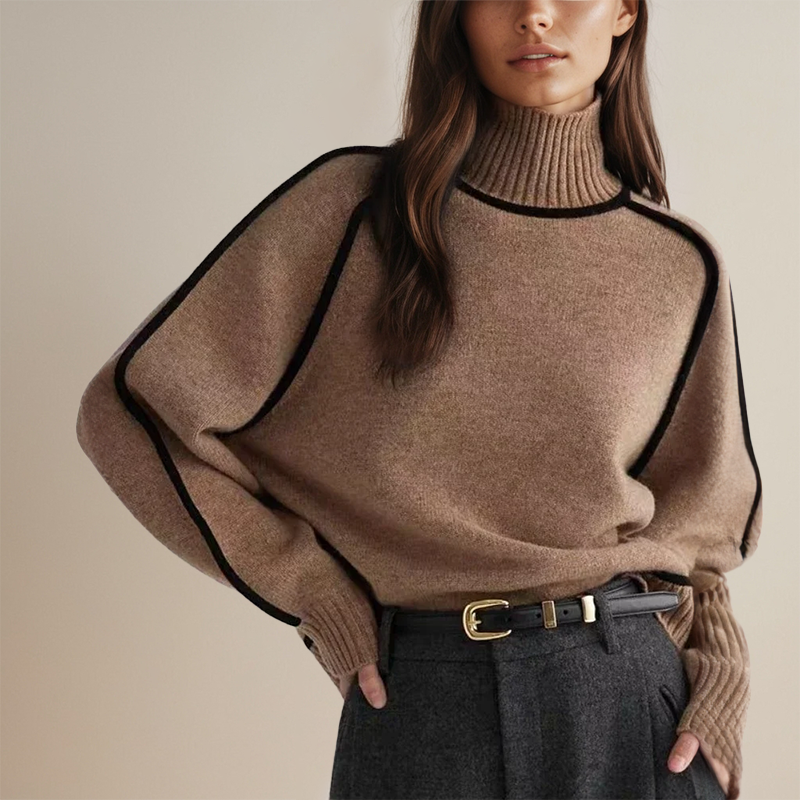 Women's loose half-high neck striped knit sweater