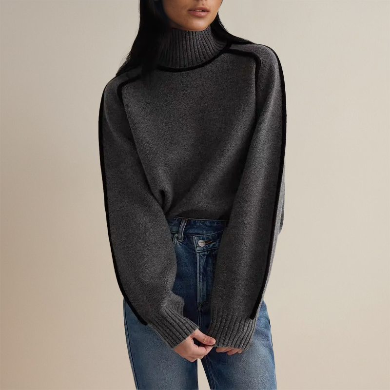 Women's loose half-high neck striped knit sweater