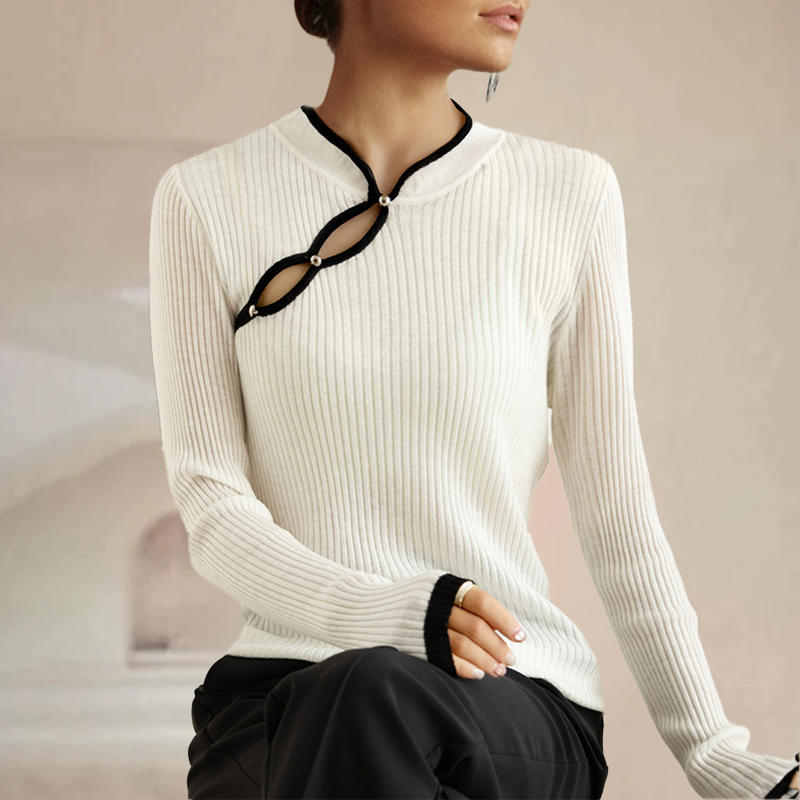 Women's slim fit chinese style diagonal placket sweater