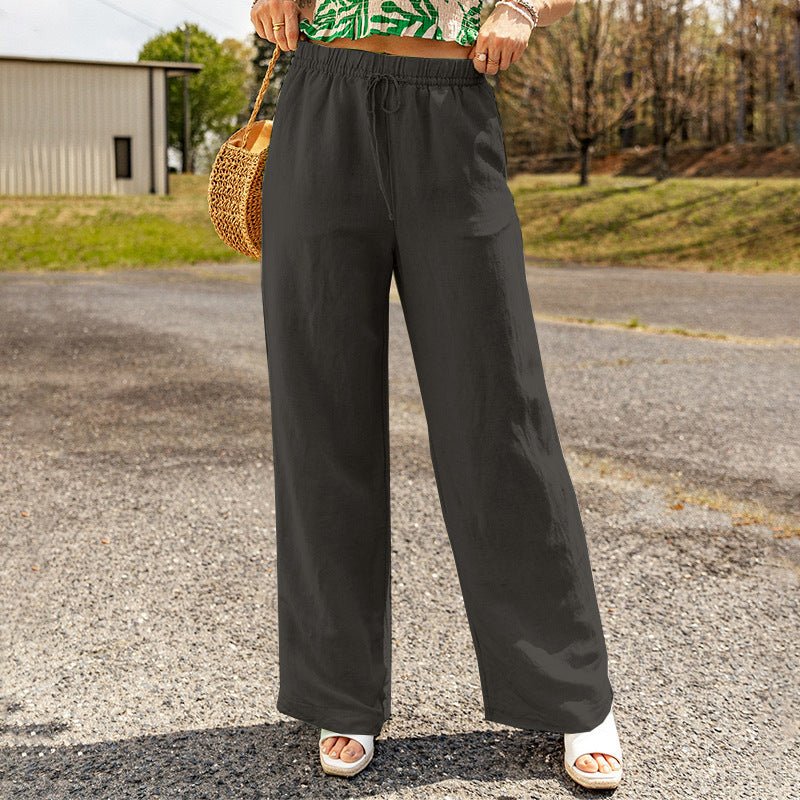 Cotton Linen Blend Relaxed Fit Wide-Leg Pants