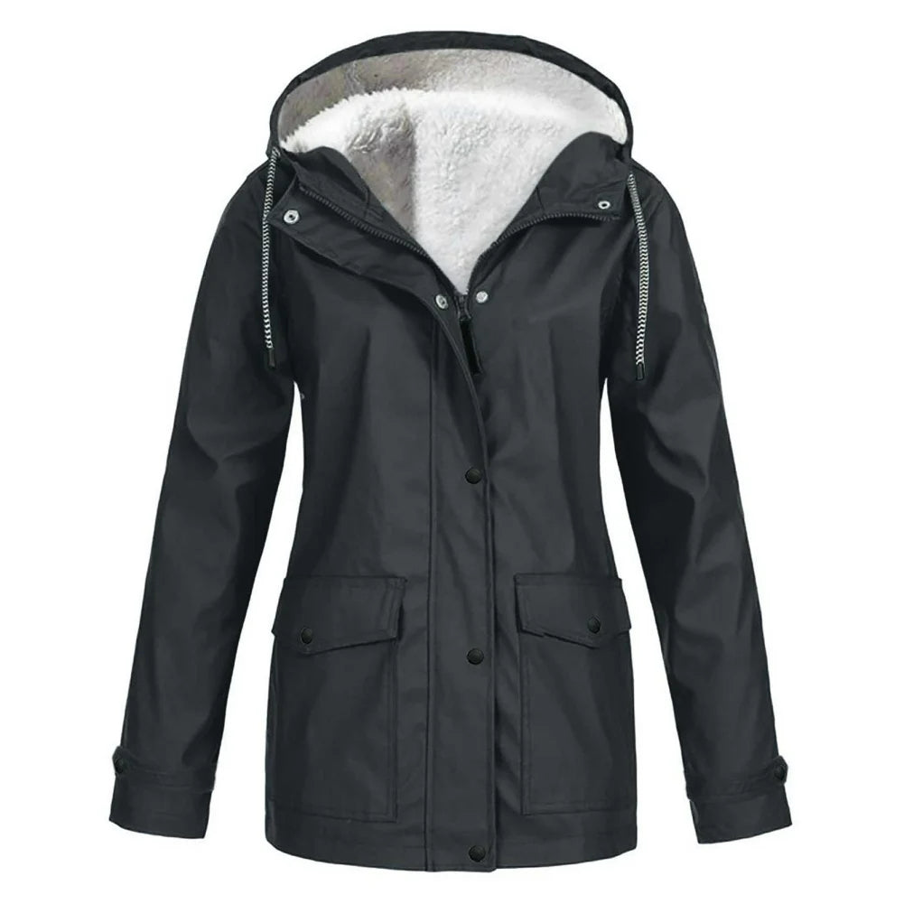 Women's Parka Jacket - Faux Shearling Lined - Hooded Drawstring - Warm Insulated