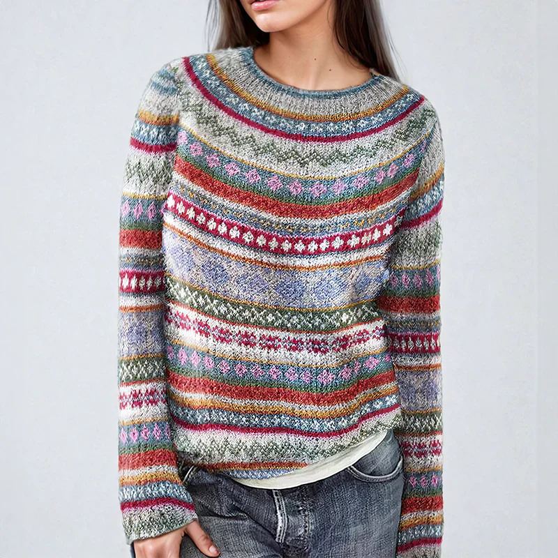 Women's colorful striped printed sweater