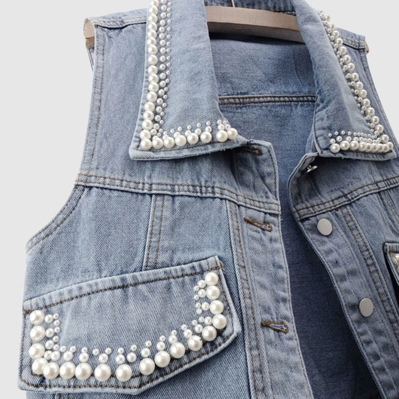Fashion heavy beaded denim vest for women