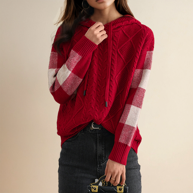 Women's casual hooded loose knit long sleeve with drawstring