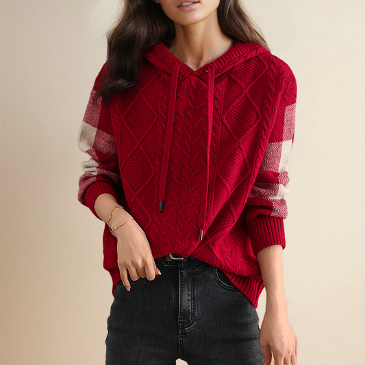 Loose Fit Knitted Hooded Long-Sleeve Sweater