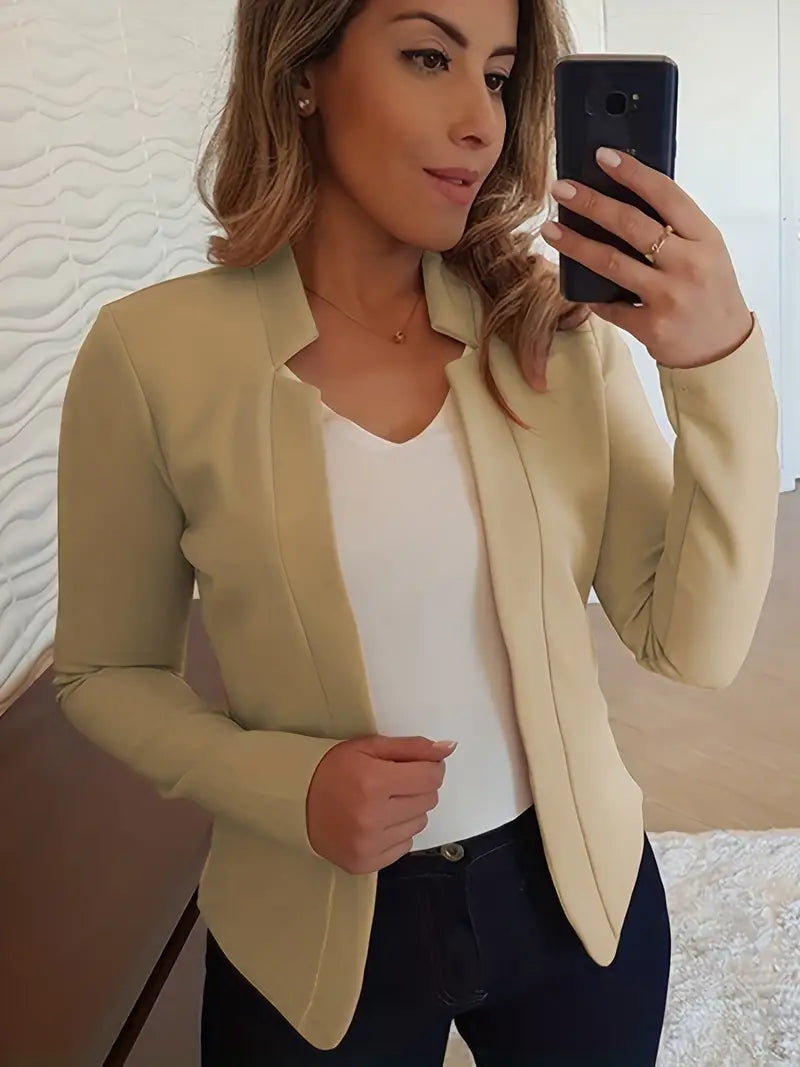 Women's elegant long-sleeved blazer for spring with open front
