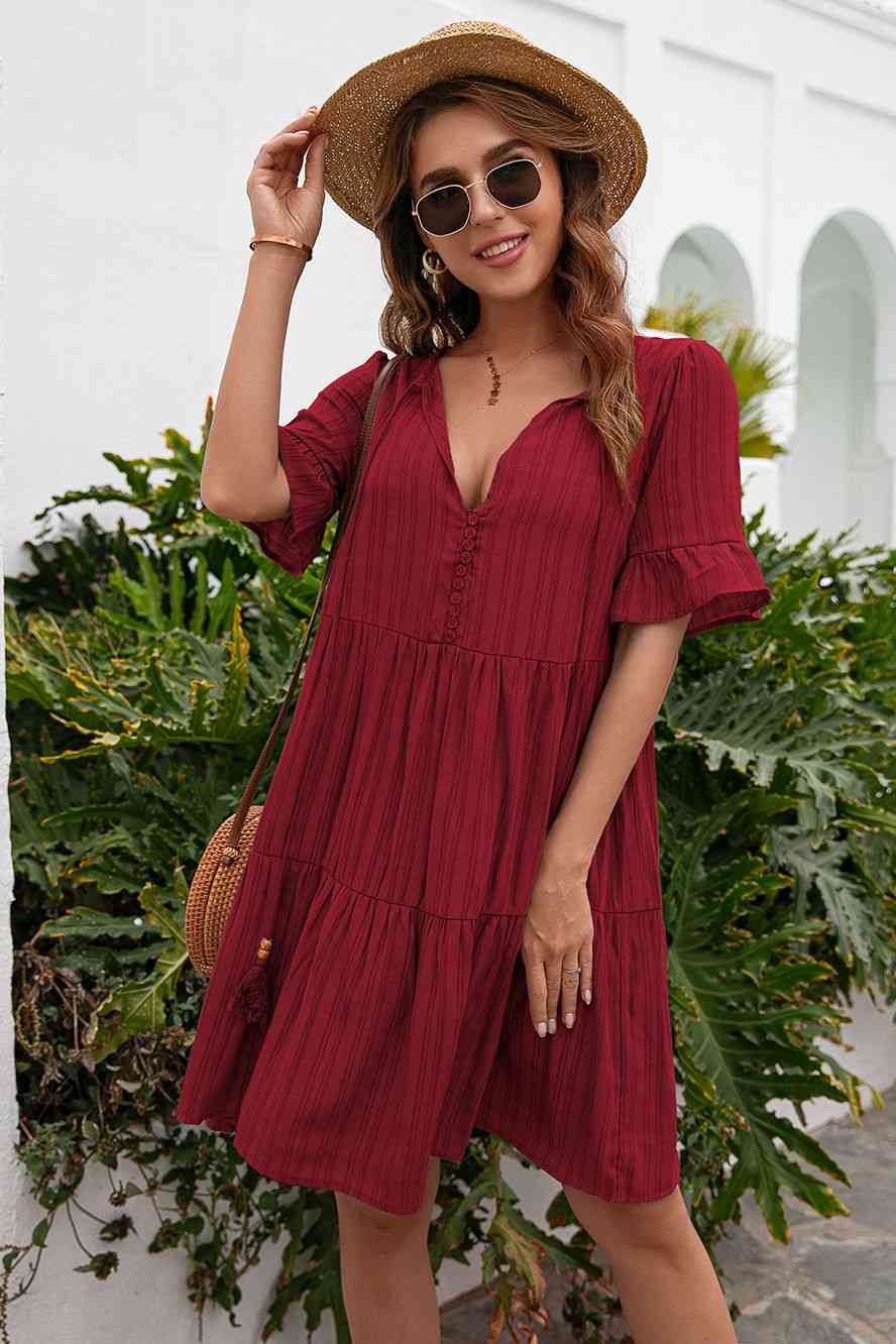 Flowy Ruffle Sleeve A-Line Midi Dress