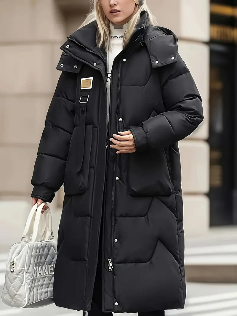 Women's solid zip-up hooded padded coat