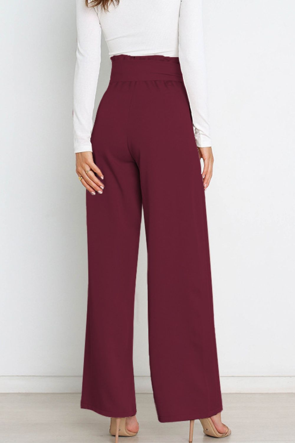 Women’s Wide-Leg Trousers – High Waist – Tailored Fit – Bow Waist Detail – Flowy Fabric