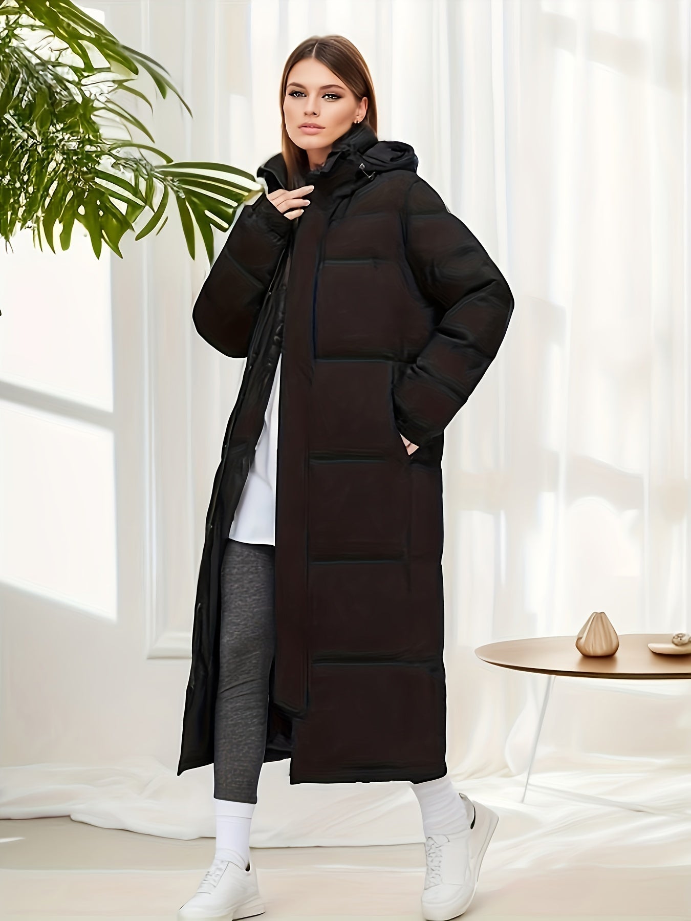 Women's mid-length down parka thick winter coat