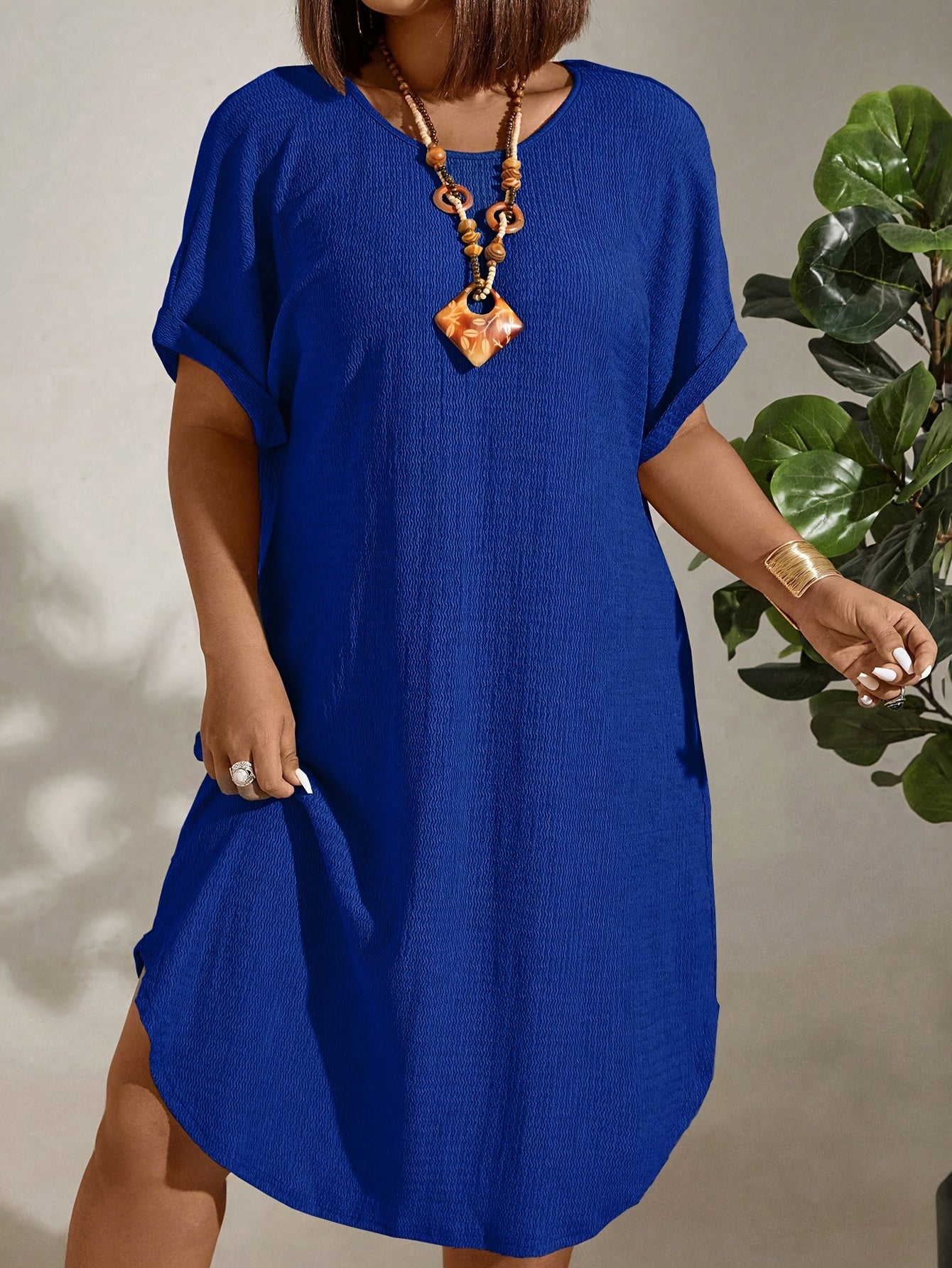 Women's Casual Dress - Loose Fit - Round Neck - Short Sleeve - Lightweight Comfort