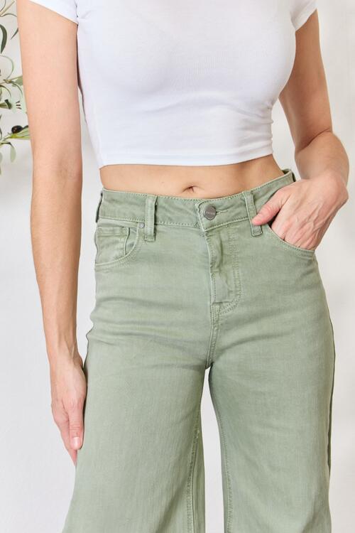 Loveie - high waist raw hem wide-leg jeans