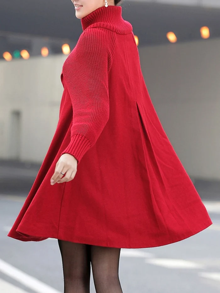 Women's mid-length high-neck button-down loose trench coat