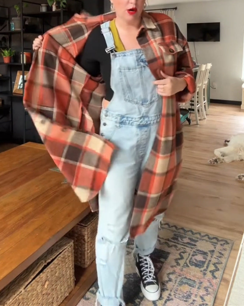 Women's orange soft plaid shirt jacket