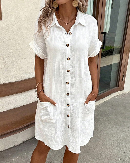 Loose Fit Button-Down Casual Shirt Dress