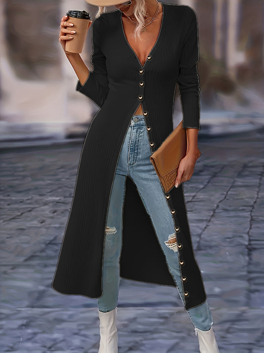 Ribbed Knit Tailored Fit Long Cardigan