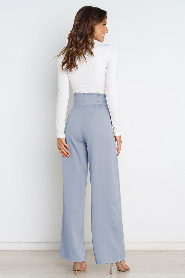 Women’s Wide-Leg Trousers – High Waist – Tailored Fit – Bow Waist Detail – Flowy Fabric