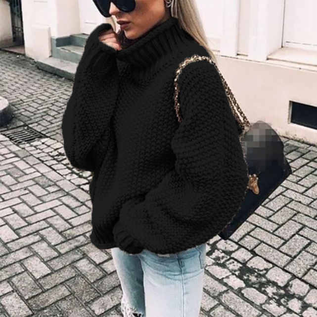 Women's thick knit bat sleeve turtleneck sweater