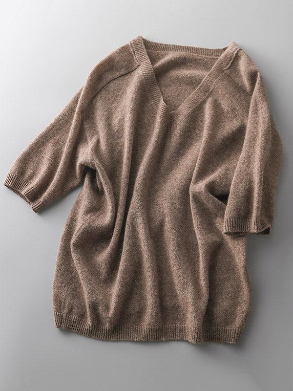 V-Neck Five-Point Sleeves Sweater