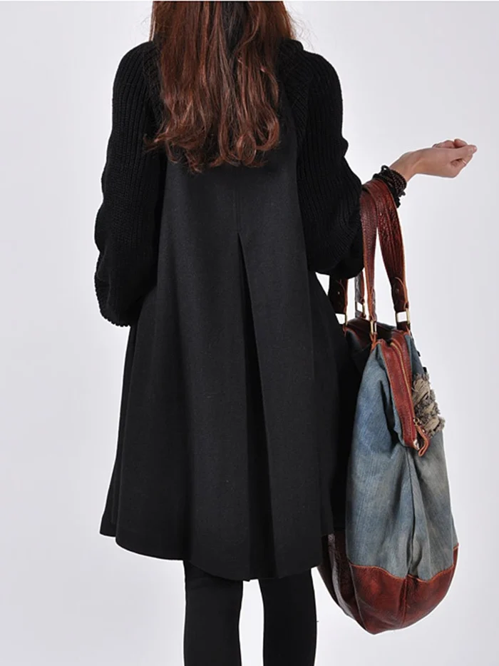 Women's mid-length high-neck button-down loose trench coat