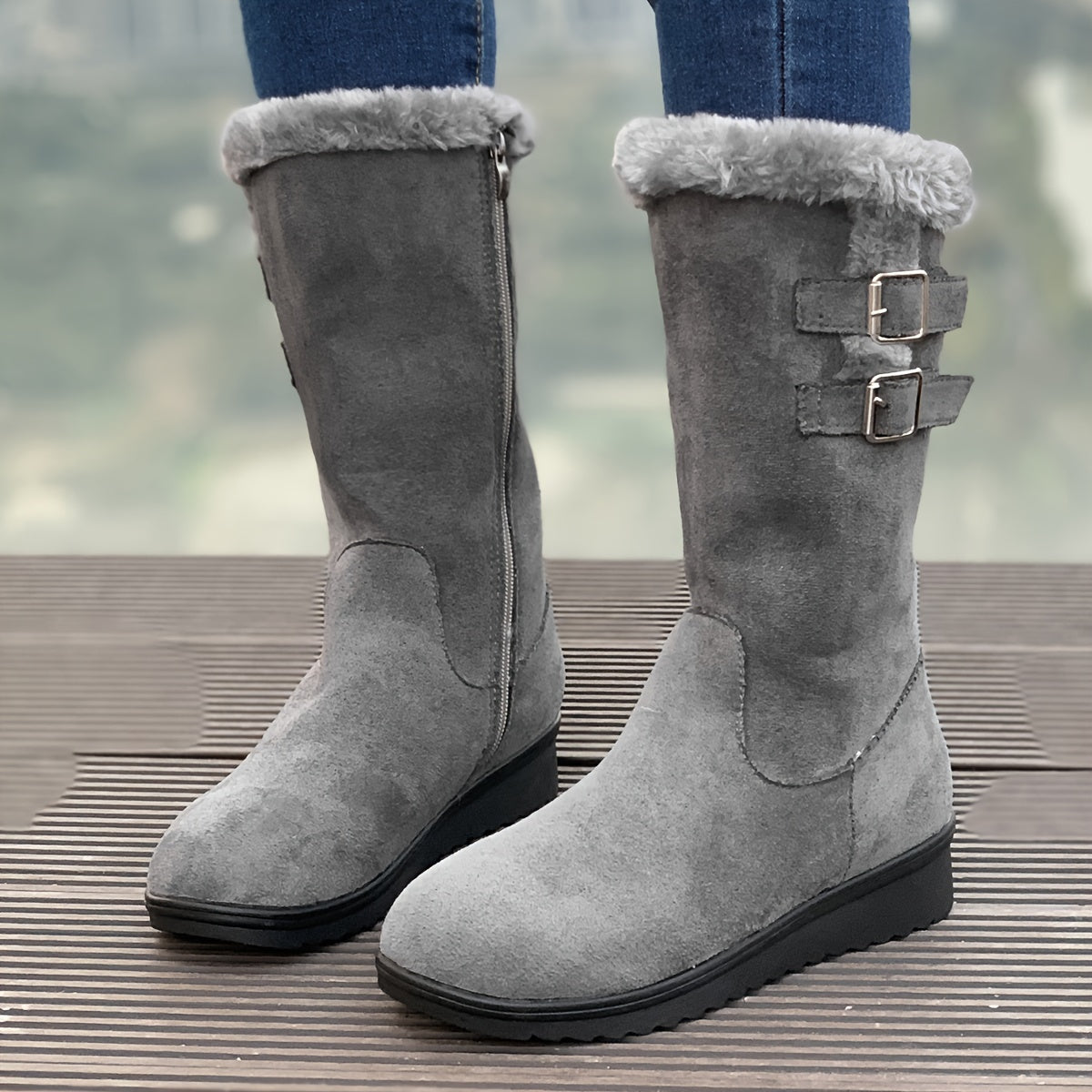 Women's thickened velvet mid-tube snow boots