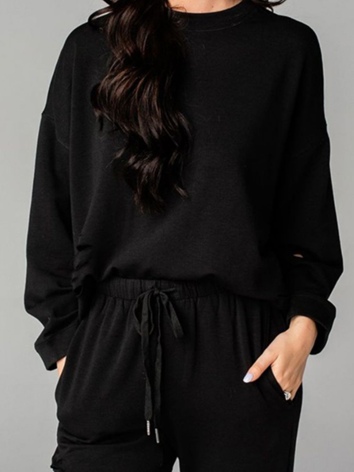 Women’s Loungewear Set - Relaxed Fit Sweatshirt & Distressed Jogger Pants - Casual Comfort