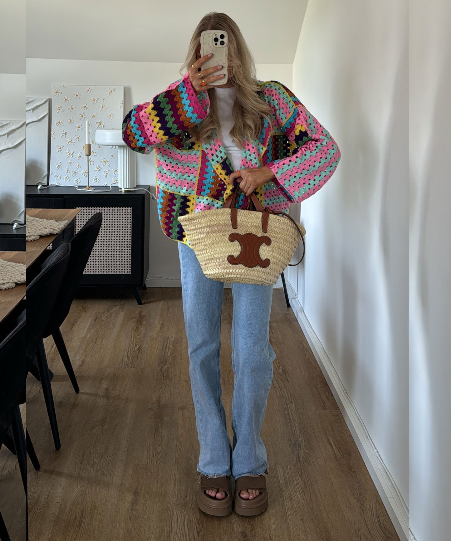 Women's colored stitching top loose knitted cardigan
