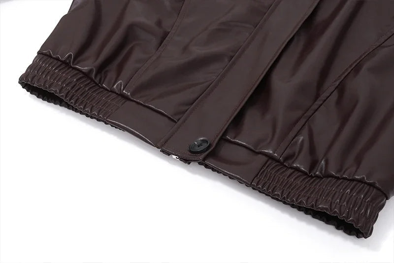 Women’s brown leather cropped jacket