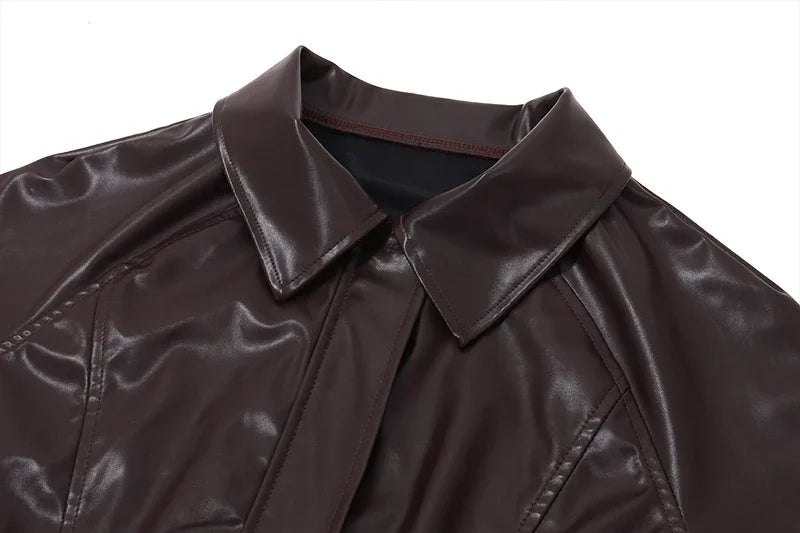 Women’s brown leather cropped jacket