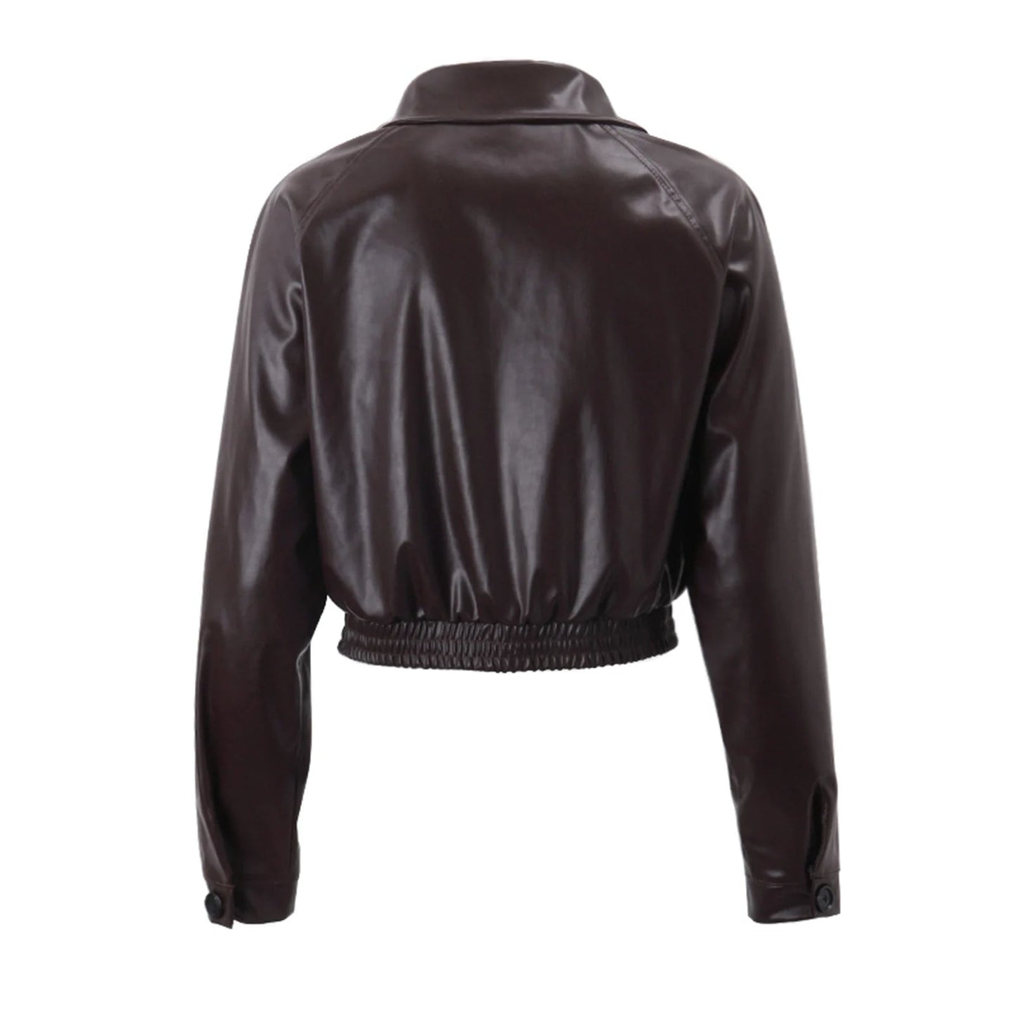 Women’s brown leather cropped jacket