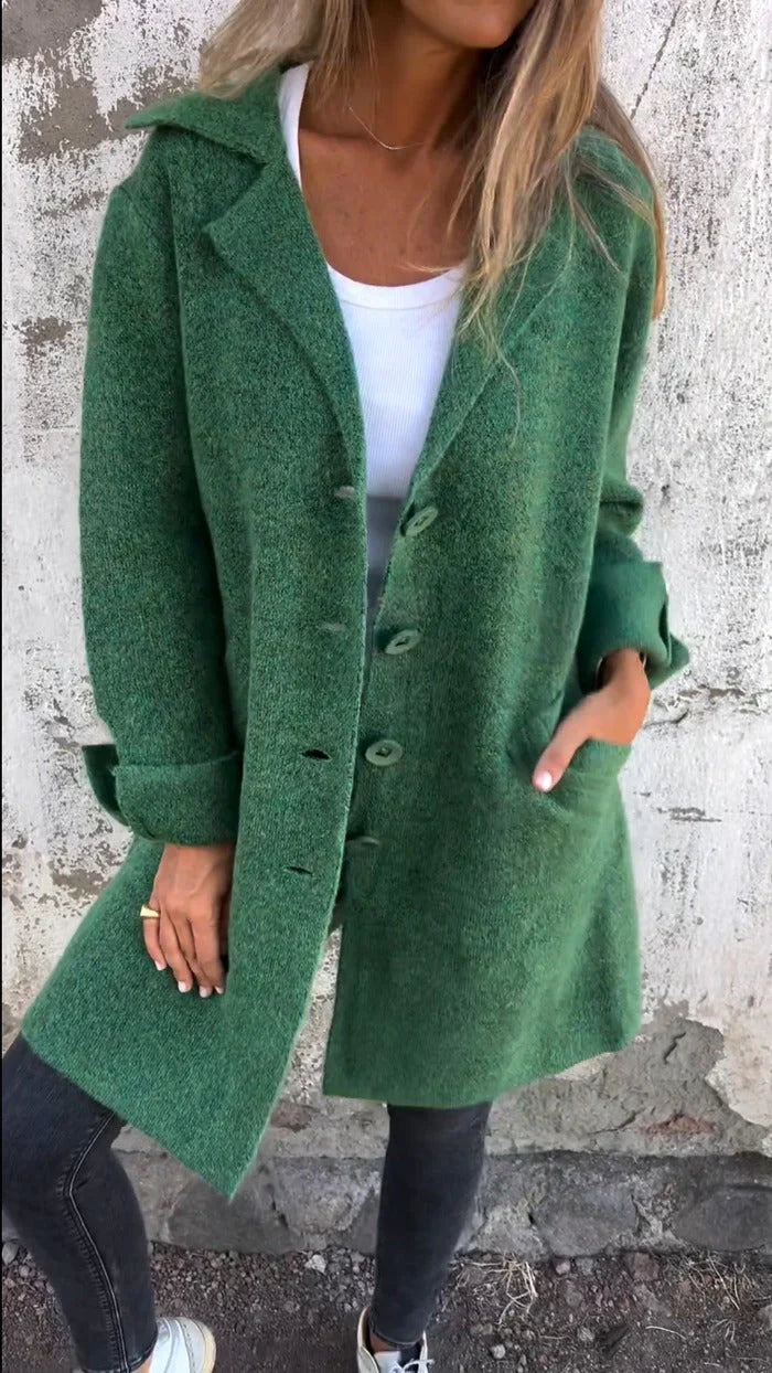 Women's long casual coat with button closure