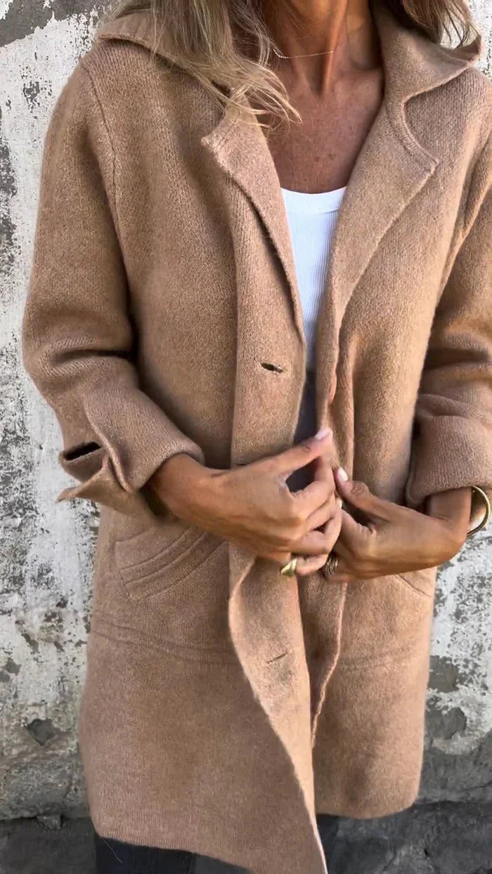 Women's long casual coat with button closure