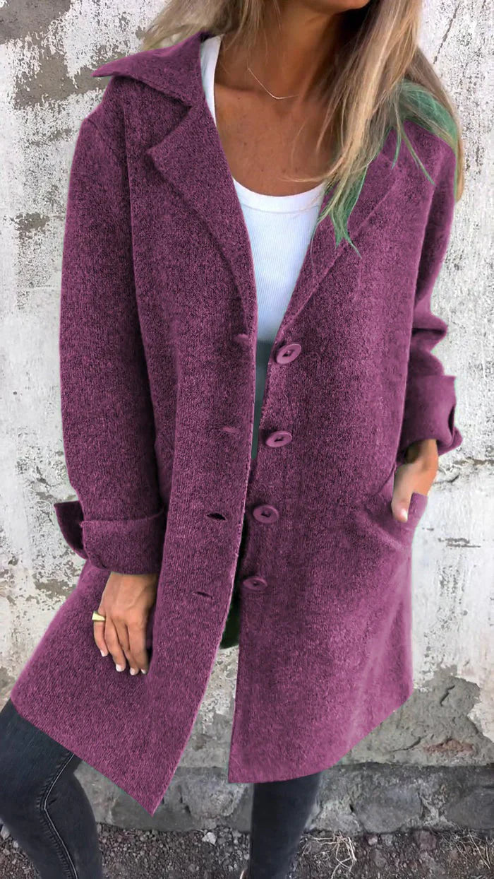 Women's long casual coat with button closure