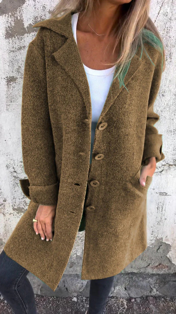 Women's long casual coat with button closure