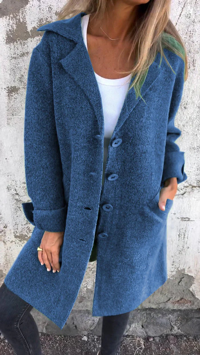 Women's long casual coat with button closure