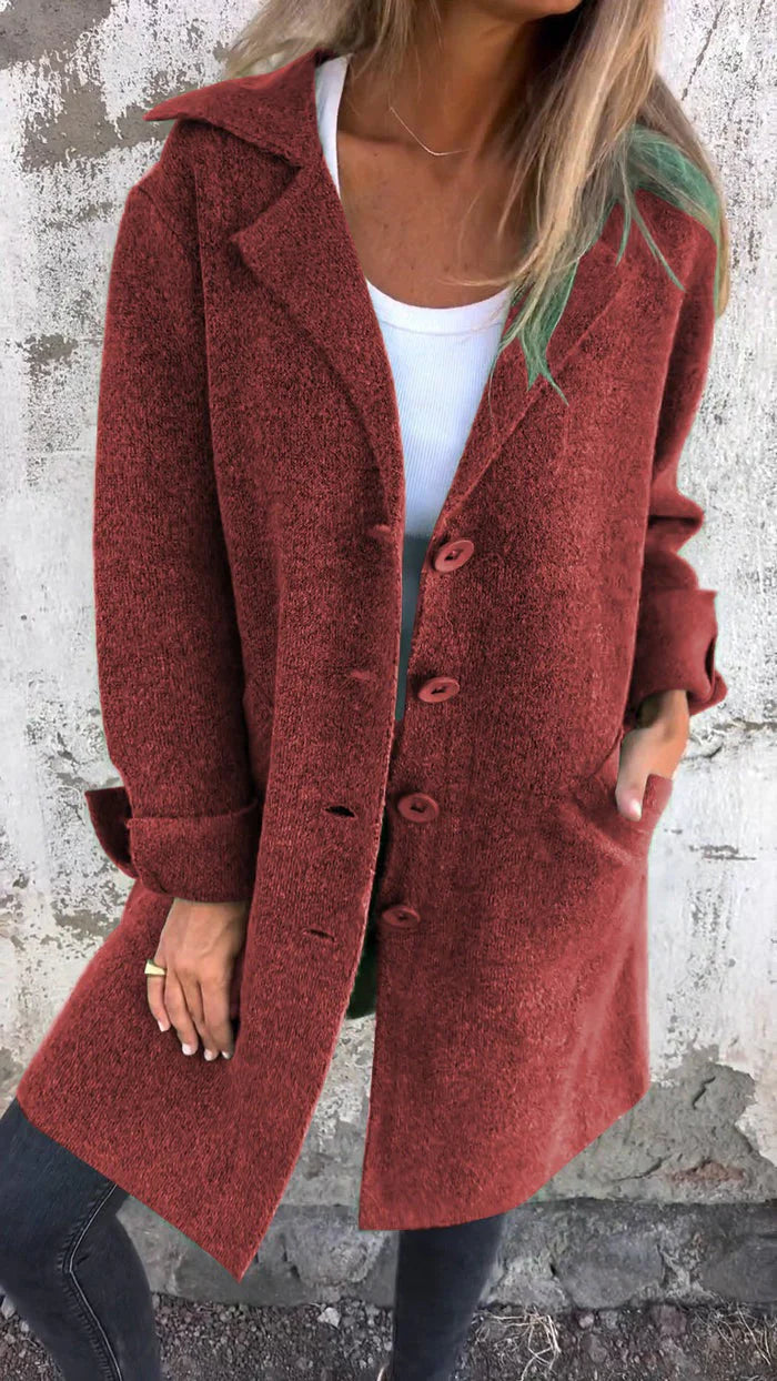 Women's long casual coat with button closure