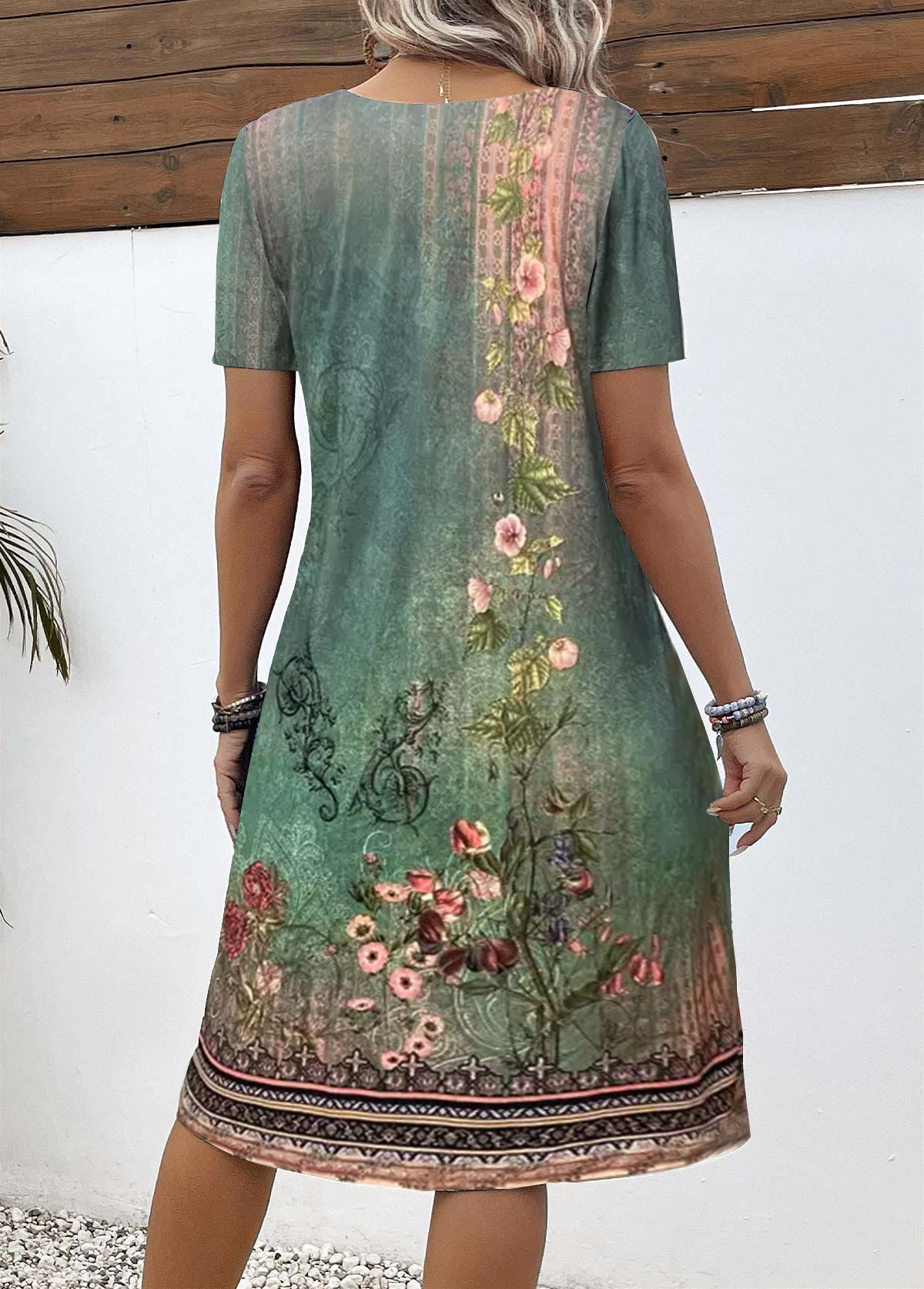 Floral Print A-Line V-Neck Dress