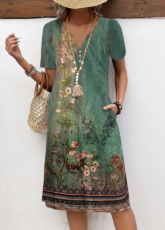 Floral Print A-Line V-Neck Dress