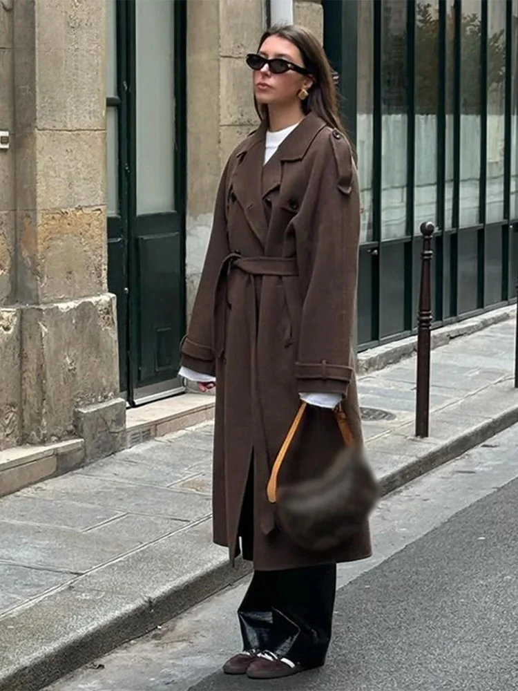 Women’s Trench Coat – Wool Blend – Double Breasted – Belted Waist – Full Length