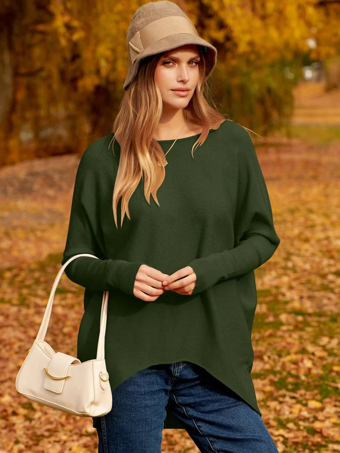 Women’s Sweater – Oversized Fit – Soft Wool Knit – Long Sleeve Pullover – Asymmetrical Hem