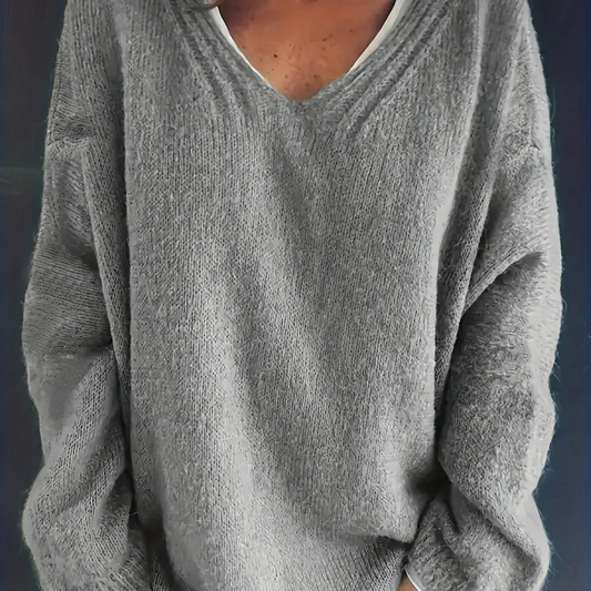 Isla Relaxed Oversized Sweater | V-Neck Ribbed Long Sleeve Sweater